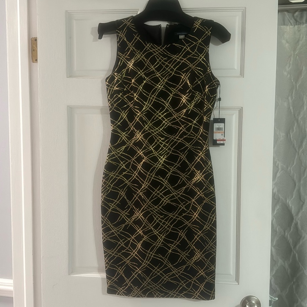 NWT Tommy Hilfiger black and gold stretch sheath dress